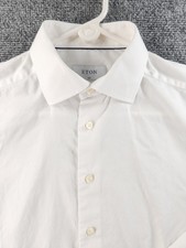 Eton Romania Slim 15.75 Cotton White Solid Button Up Office Shirt Business Mens