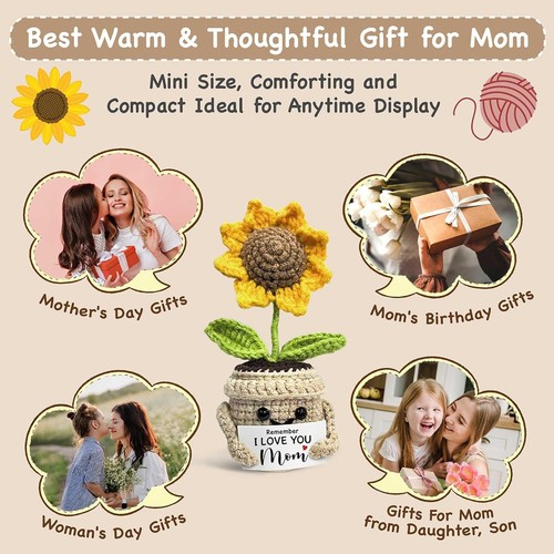Cadeau tournesol fait main au crochet pour maman - Je t’aime maman, fête des mères - Photo 4/9