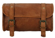 Genuine Goat Leather  2 Strap Buckle Closure Tool Brown Bag...