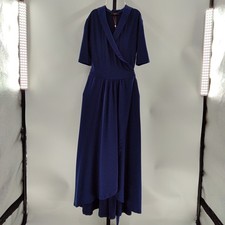 Quince Tencel Jersey Midi Wrap Dress Navy Basic Sleeved S