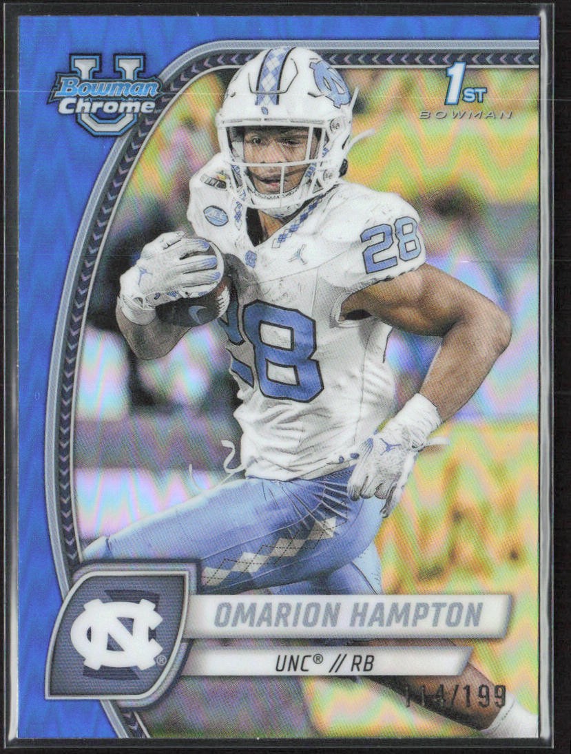 2024 Bowman University Chrome #198 Omarion Hampton Blue Refractor #/199