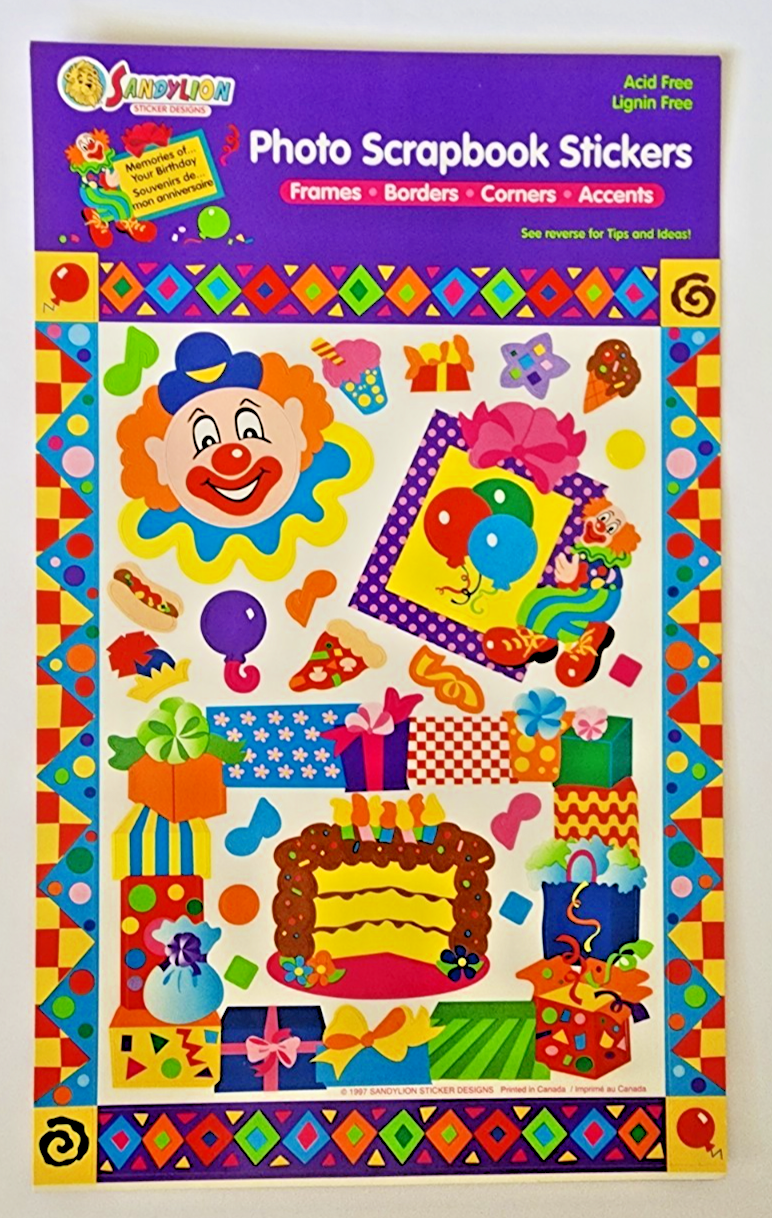Vintage 1997 Sandylion Your Birthday Photo Scrapbook Stickers XL sheet