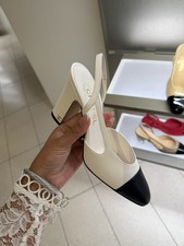 CHANEL Black and White Grosgrain Slingbacks