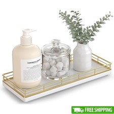 Wood Metal Tray Non-Slip Organizer Sink Vanity Kitchen Bathroom Storage New