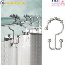 Durable Shower Curtain Hooks Double Sided Roller Glide Rust Resistant US