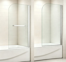 AICA 800x1400mm Curved Bath Shower Screen Single Pivot Glass Reversible Panel