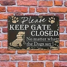 Dog Fence Warning Metal Sign Vintage Keep Gate Closed No Matter What Decoration