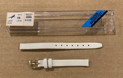 Ladies Genuine Leather Java Lizard Grain Watch Band Strap - 8mm - White - LS706