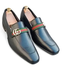 Men's Handmade Leather Shoes, Fashion Loafers, Black Formal Dress Shoes Men's