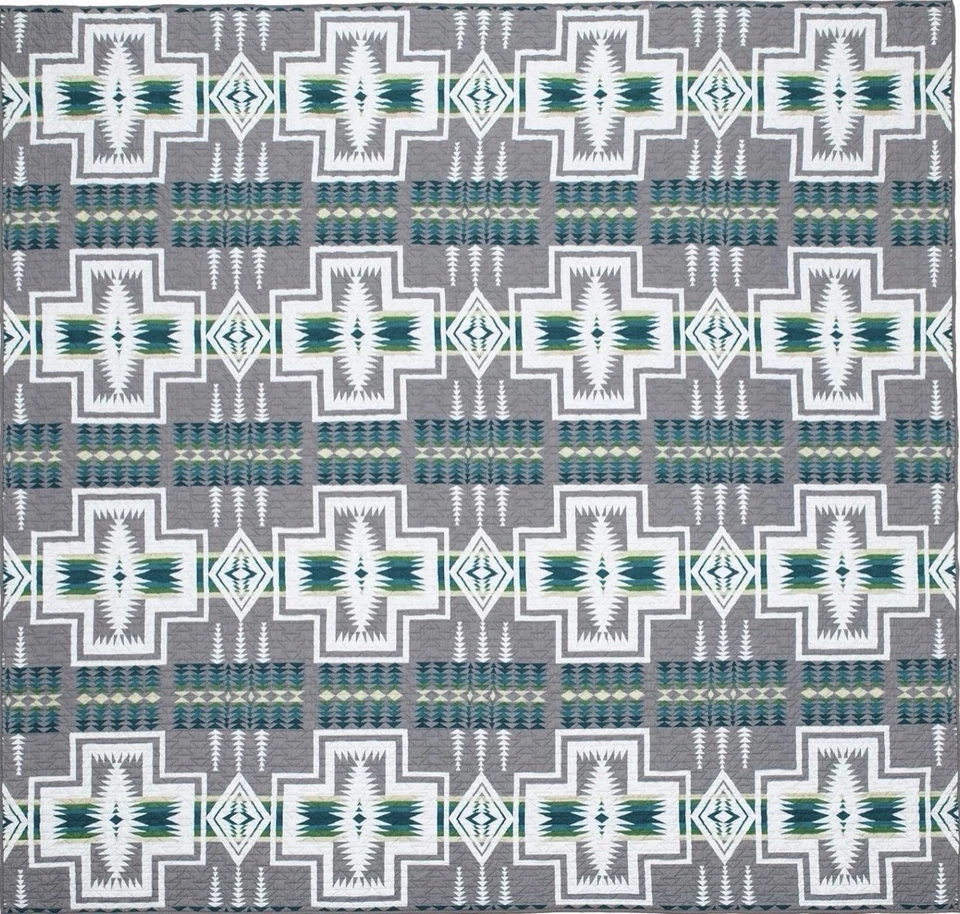 Pendleton King Gris Azteca Harding Juego de Edredón Reversible y 2 Almohadas Falsas Cobertor Foto 3 de 4