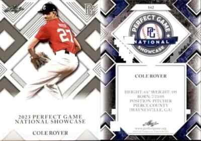 Cole Royer  1st EVER PRINTED 2023  LEAF PERFECT GAME ROOKIE CARD #142 Mint
