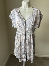 YA Women’s Multicolor V-Neck Short Sleeve Zip Up Summer Mini Dress s S