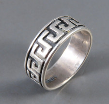 Vintage STERLING SILVER Super Nice GREEK KEY BAND RING Black Oxidized SZ 6.5