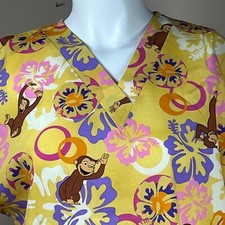 Nurse Scrub XS Curious George Monkey Hibiscus Medical Hospital New With Tags