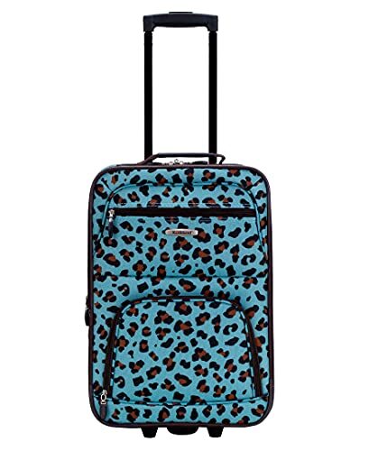 Rockland Jungle Softside Upright Luggage, Blue Leopard, 4-Piece Set(14/29/24/28)