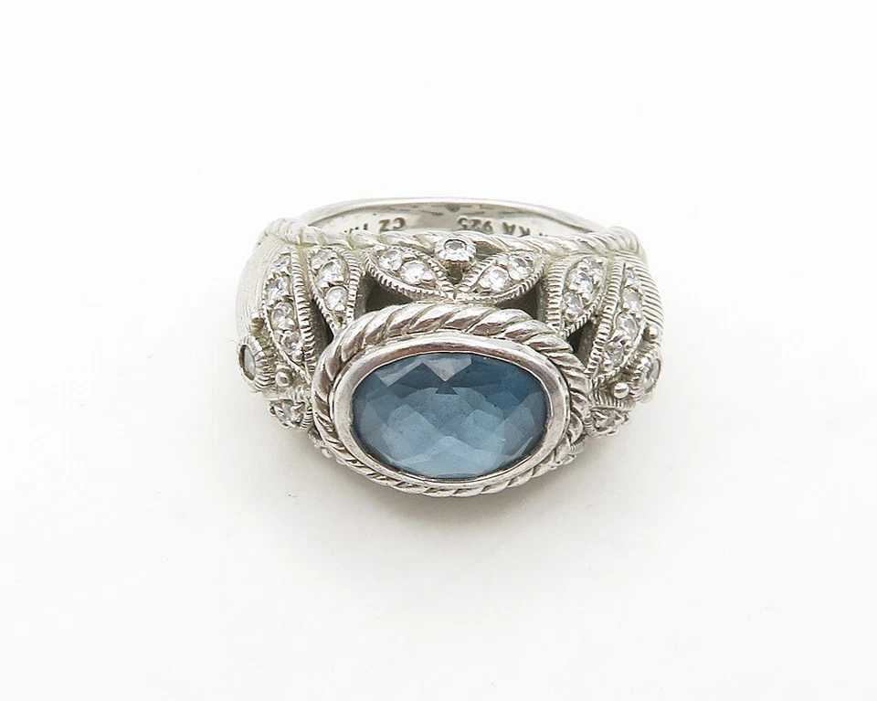 JUDITH RIPKA 925 Sterling Silver Vintage Blue White Topaz Band Ring Sz 6 RG17707 - Image 2 of 4