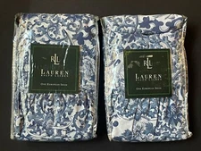 NEW Rare RALPH Lauren PAIR PORCELAIN *EURO PILLOW SHAMS Blue White TAMARIND Bird