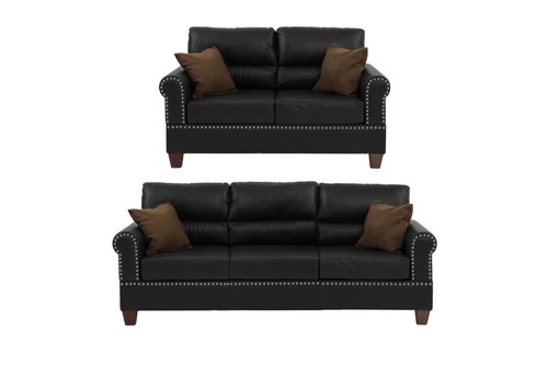 Madan 2-Piece Living Room Sofa Set Upholstered in Black Bonded Leather - Picture 2 of 3