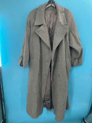 Fleurrette Of California 100% Wool Grey Double-Breasted Trench Coat With Satin L - Picture 3 of 6