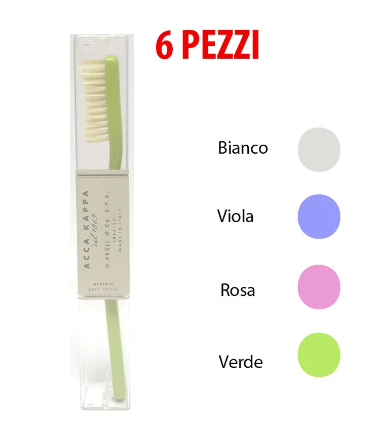 6 Pezzi ACCA KAPPA Spazzolino da Denti pura setola ACCIAIO 653