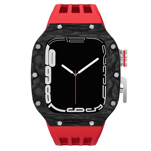 Carbon Fibre Case for Apple Watch 8/7/SE/6 45/44mm Silicone Strap Rubber Band - 第 40/97 張圖片