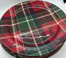 4 Tartan Plaid Red Green Melamine Dinner Plate Christmas Tommy Bahama 11" dish