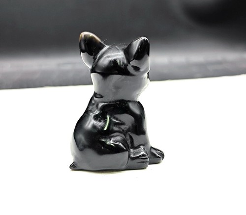 71g Cute Natural Obsidian Hand Carved French Bulldog Crystal Quartz Decoration - Picture 3 of 13