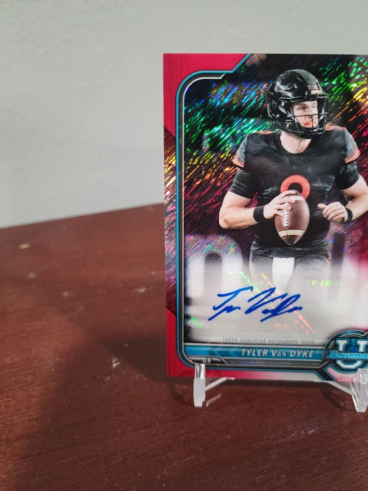 2021-22 Bowman U Chrome Tyler Van Dyke 1st Auto 3/5 Red Shimmer Miami Hurricanes - Image 3 of 4