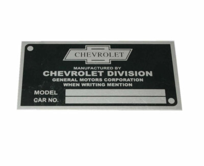 Chevrolet Division Chassis Serial Number Data Plate For Chevrolet Cars