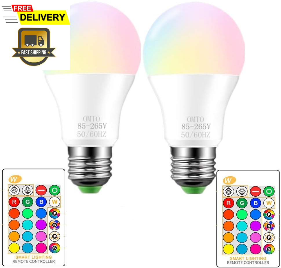 RGBW Color Changing LED Light Bulbs, A19 E26 Screw Base IR Remote Control Dimmab