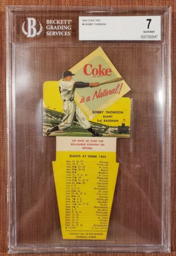 1952 Coke Tips #9 Bobby Thomson Giants Baseball Card BGS 7 Highest Graded POP 1