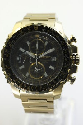 SEIKO Chronograph 7T62-0JR0 Black Dial Golc Watch wrist 6.5