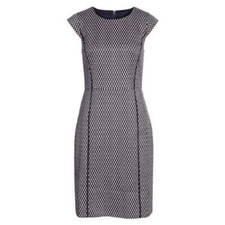 J. Crew Size 2 Cap Sleeve Matelassé Sheath Dress Knee Length Textured Print Navy