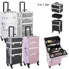 Pro 3 In 1 Rolling Makeup Case Salon Tattoo Nail Art Organizer Trolley Lockable