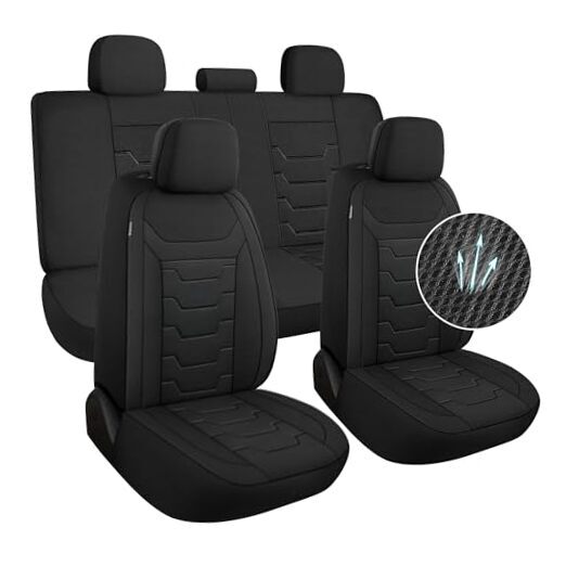 3D Air-Mesh Car Seat Covers Breathable and Split Bench Full Set Black