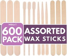 Mibly 600PCS Wooden Wax Applicator Sticks Assorted Sizes