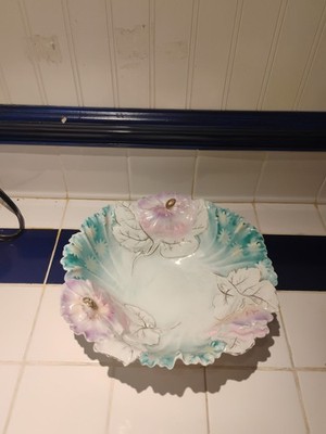 RS Prussia Germany Porcelain Serving Bowl Carnation Mold C. 1900 10 1/4''