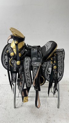 Charro Saddle   Black with Silver & Gold  El Centenario  Edition (15.5 )