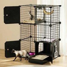 Cat Enclosure Indoor with Litter Box, 3-Tier Metal Wire Cat Cage, DIY Detacha...