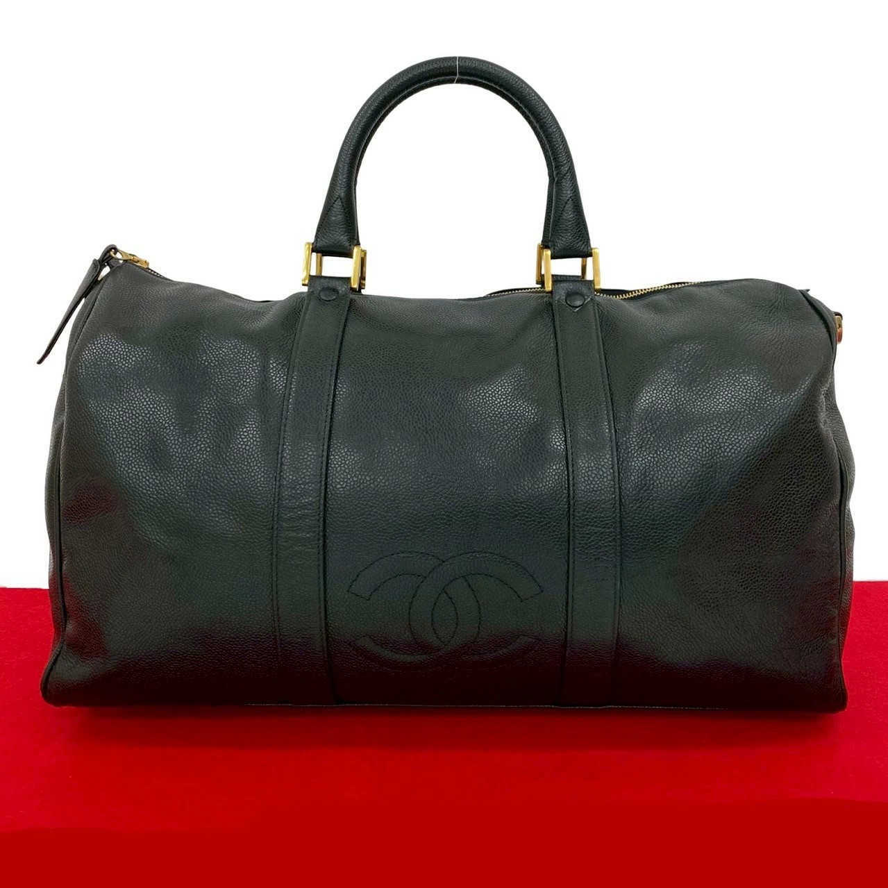 Chanel Vintage Coco Caviar Leather Boston Bag Black 22543 - Wn