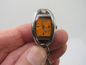 Vtg Harley Davidson Ladies Wristwatch Bulova Orange Stainless New Batttery Works