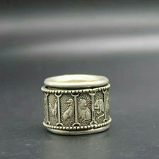 Anillo de dedo giratorio chino antiguo tibetano tallado en plata doce animales