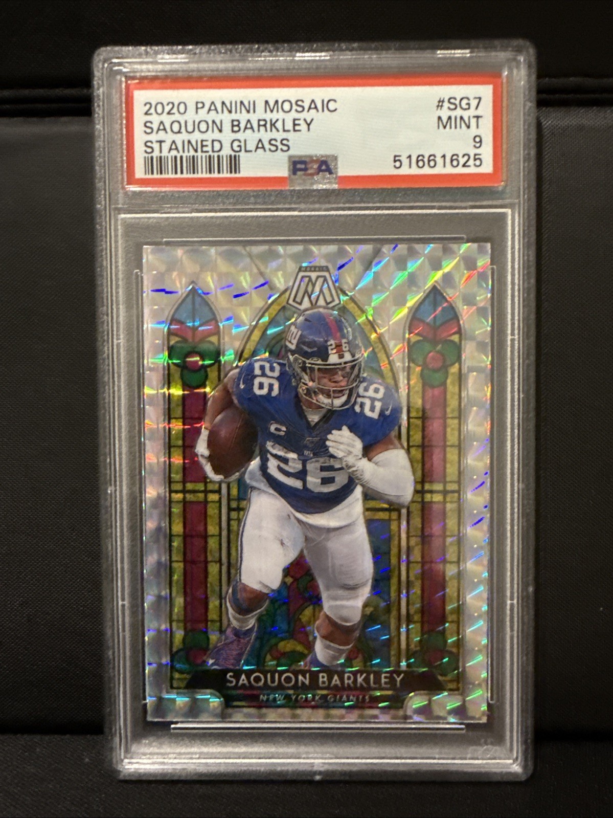2020 Panini Mosaic Football Saquon Barkley Stained Glass SSP #SG7 PSA 9