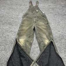 Carhartt Bib Overalls Mens 36x34Green Insulated Quilt Lined Double Knee R27 MOS
