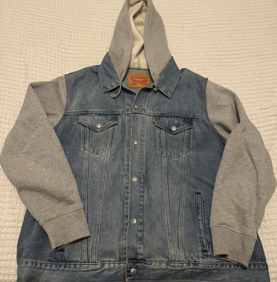 Levi Strauss & Co. Men's Blue Gray Relaxed Hooded Denim Jacket XXL vintage