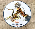 VINTAGE ESSO TIGER EXTRA GASOLINE 1963 OIL GAS PUMP STATION PORCELAIN AD SIGN