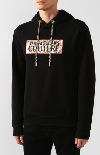 Versace Jeans Couture Logo Hooded Sweatshirt Hoodie Jumper Black Medium M