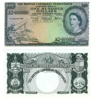 u Reproduction Note British Caribbean Territorie 100 dollar 1957 Pick #12  0016R