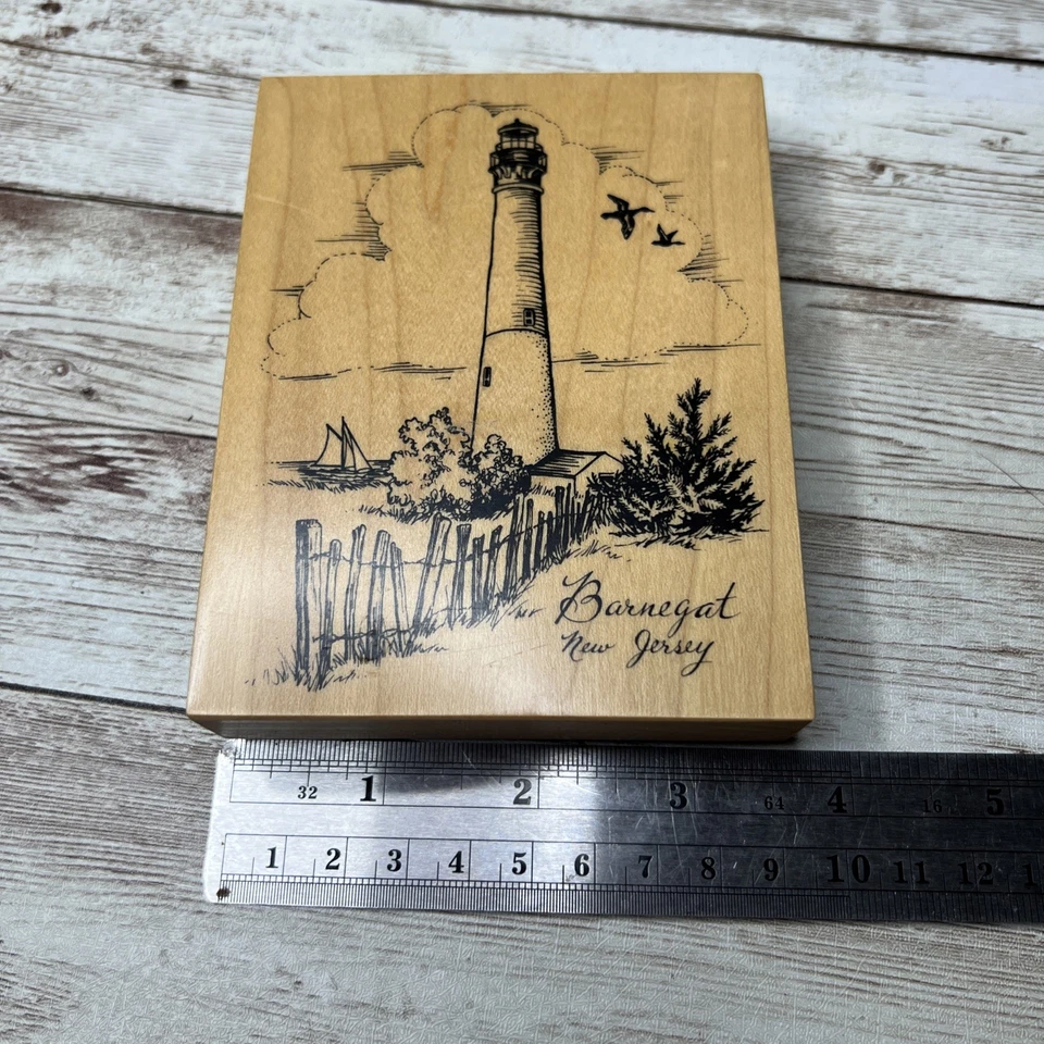Sello de goma montado en madera Barnegat New Jersey Lighthouse PSX Design (1999) Foto 4 de 4
