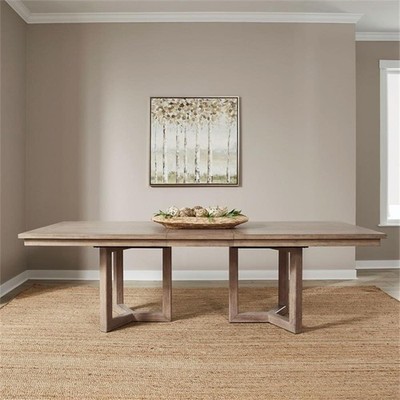Pemberly Row Double Pedestal Dining Table with 18 Inch Leaf in Brown